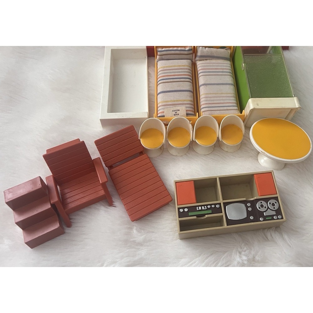 Vintage Fisher Price Dollhouse Furniture Lot 1970's 80's Kitchen Table  13 Pcs